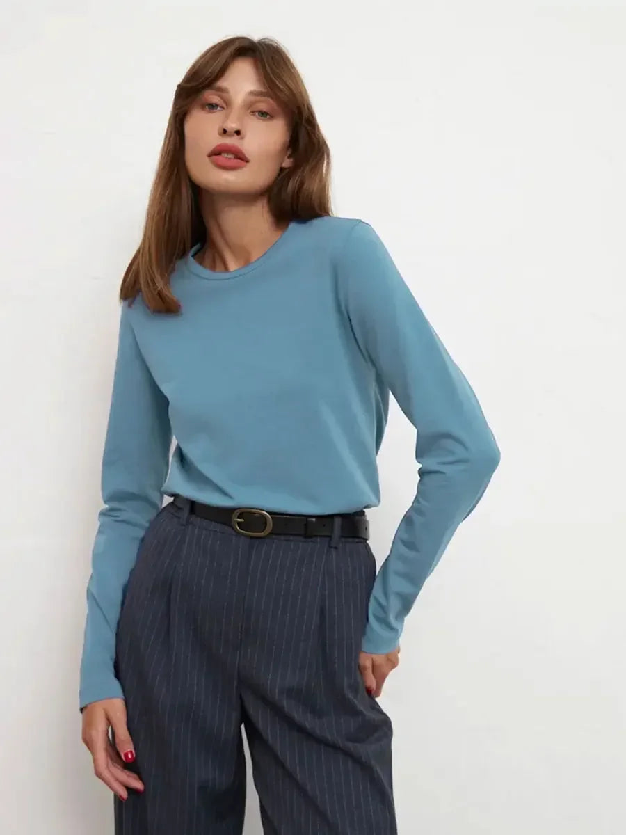 Camiseta Bornladies para mujer, 100 % algodón, básica, lisa, de manga larga, holgada, de gran tamaño, para primavera y otoño