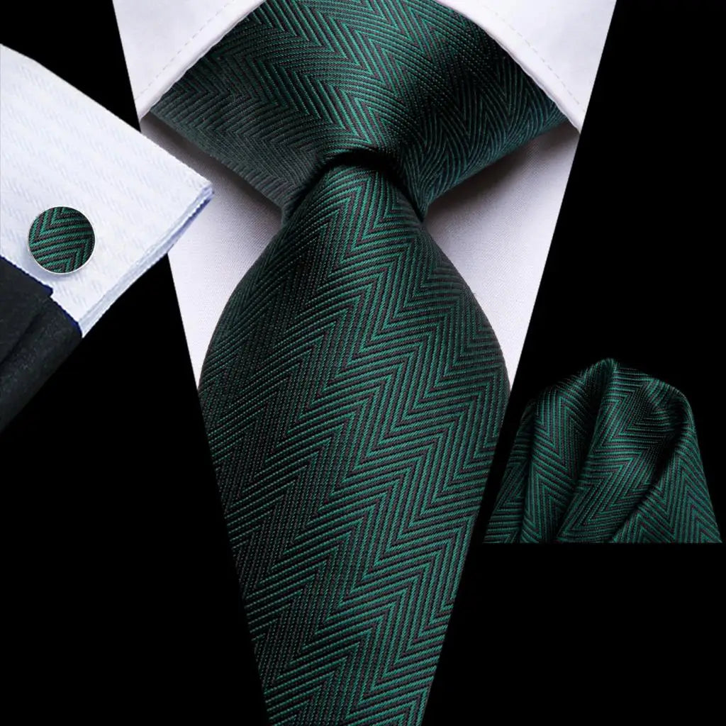 Cravate pour homme vert foncé uni 2023, nouvelle marque tendance, ensemble de cravates pour fête de mariage, boutons de manchette pratiques, cadeau en gros, créateur de cravates Hi-Tie