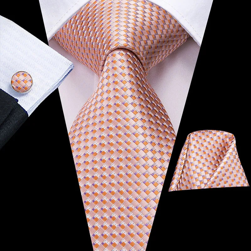 Hi-Tie 100% soie classique pour homme, cravate de mariage corail rose rouge pêche, pochette carrée, boutons de manchette, ensemble de cravates roses pour hommes, cravates cachemire unies