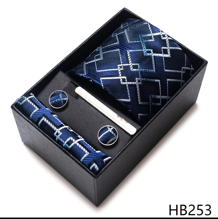 65 Colors Fashion Tie Handkerchief Set Tie Clip Necktie Box Man's Shirt Dark Red Accessories Men Wedding Holiday Gift