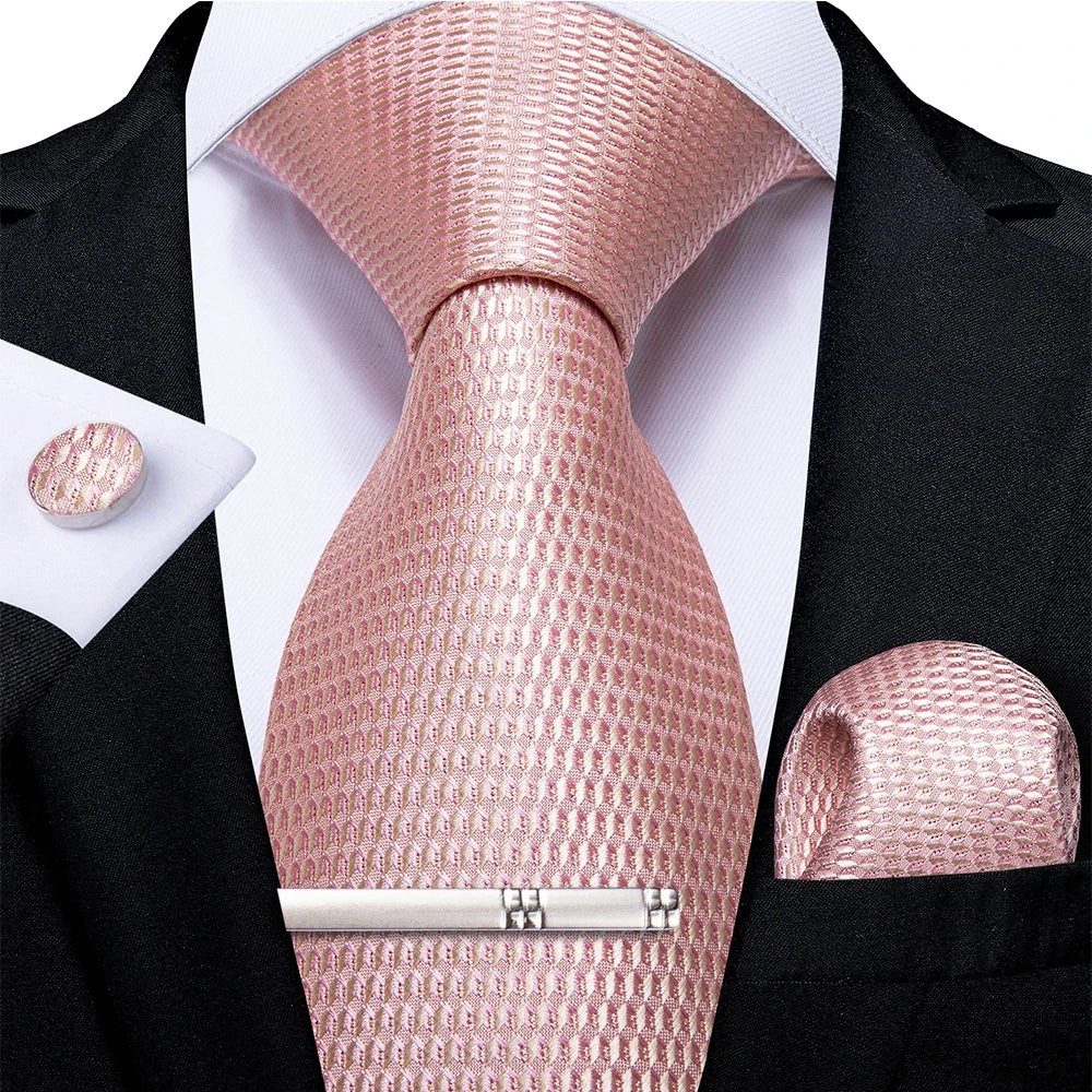 Ensemble cravate homme en soie à rayures roses, motif floral, motif cachemire uni, 8 cm, mouchoir, boutons de manchette, accessoires de mariage, de bal, cravate