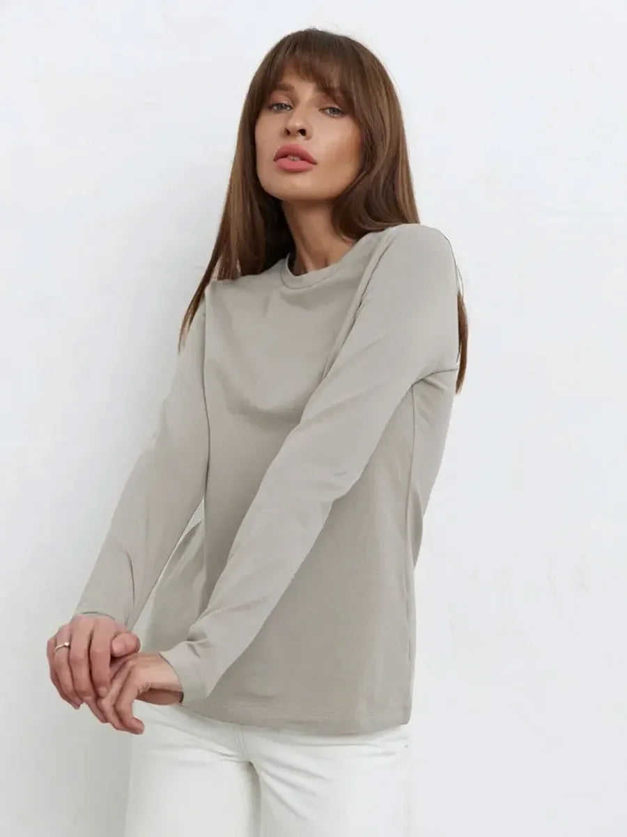 Camiseta Bornladies para mujer, 100 % algodón, básica, lisa, de manga larga, holgada, de gran tamaño, para primavera y otoño