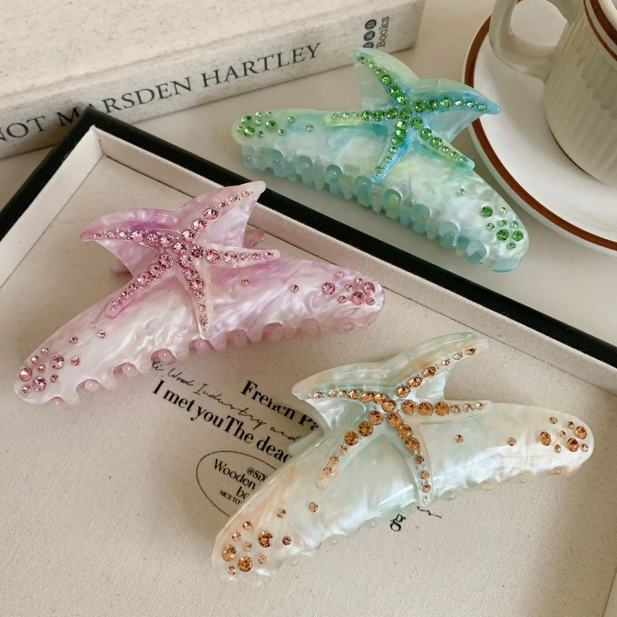 Pince à cheveux YHJ en forme d'étoile de mer pour femme, pince à cheveux en acétate et strass, bijoux de vacances, pince à cheveux tendance, accessoires pour cheveux