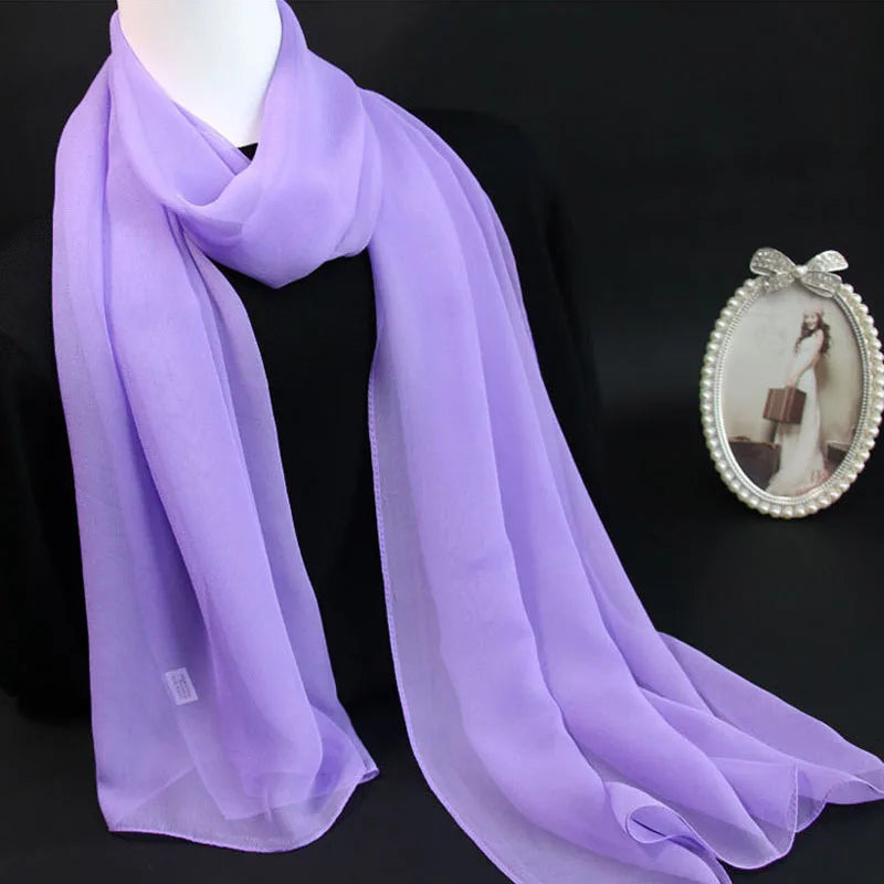 Korean Solid Chiffon Transparent Travel Holiday Beach Towel Women's Silk Scarf Female Summer Thin Long Sunscreen Shawl V10