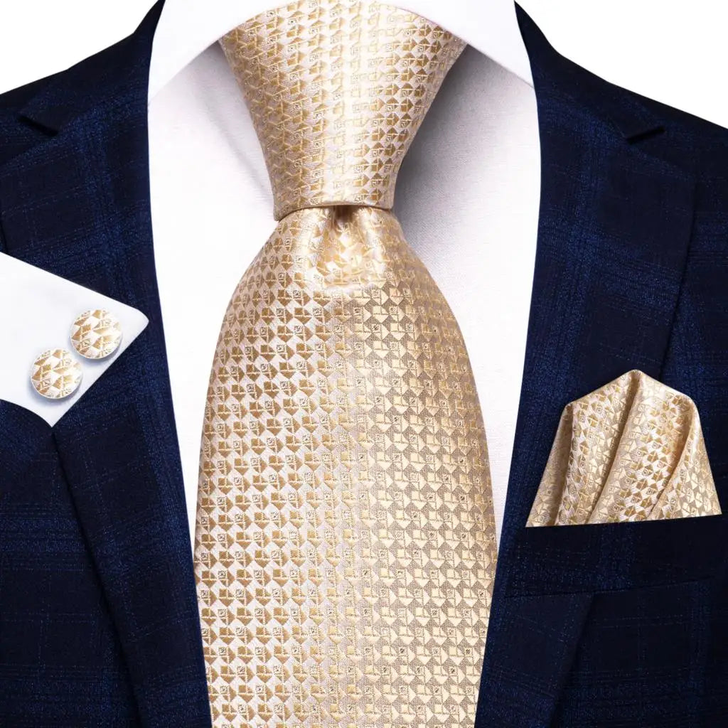 Hi-Tie Cravate de mariage en soie à motif floral, couleur champagne ivoire massif, pour homme, de qualité, avec boutons de manchette, tendance, pour entreprise, livraison directe