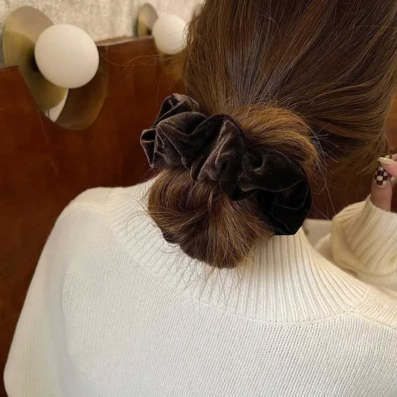 Grand élastique en velours pour femme, couleur unie, pour l'automne et l'hiver, accessoire pour cheveux
