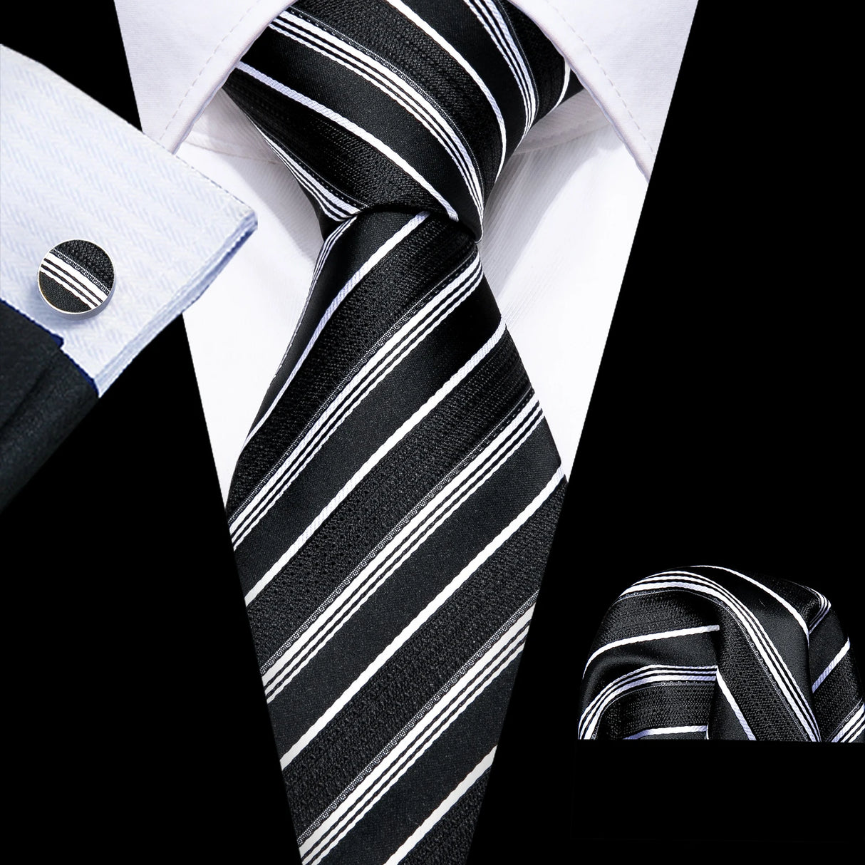 Cravate de luxe pour homme, ensemble de boutons de manchette et mouchoir en soie à rayures rouges, style business, Barry.Wang, accessoire tendance pour mariage, fête, décontracté