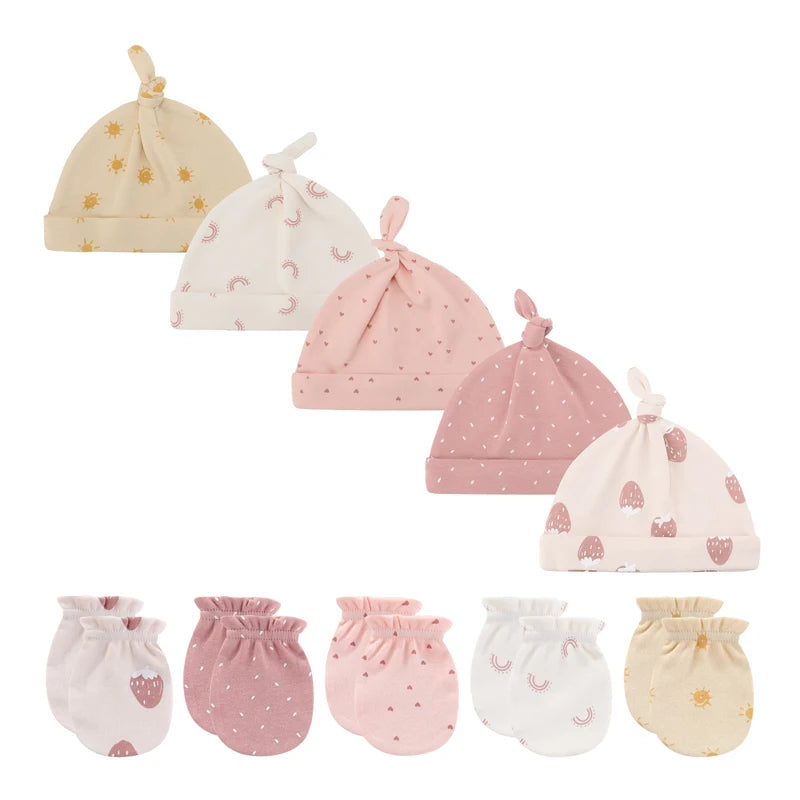 Ensemble bonnet et gants unisexes en coton pour nouveau-né, couleur unie, motif dessin animé, accessoires pour bébé