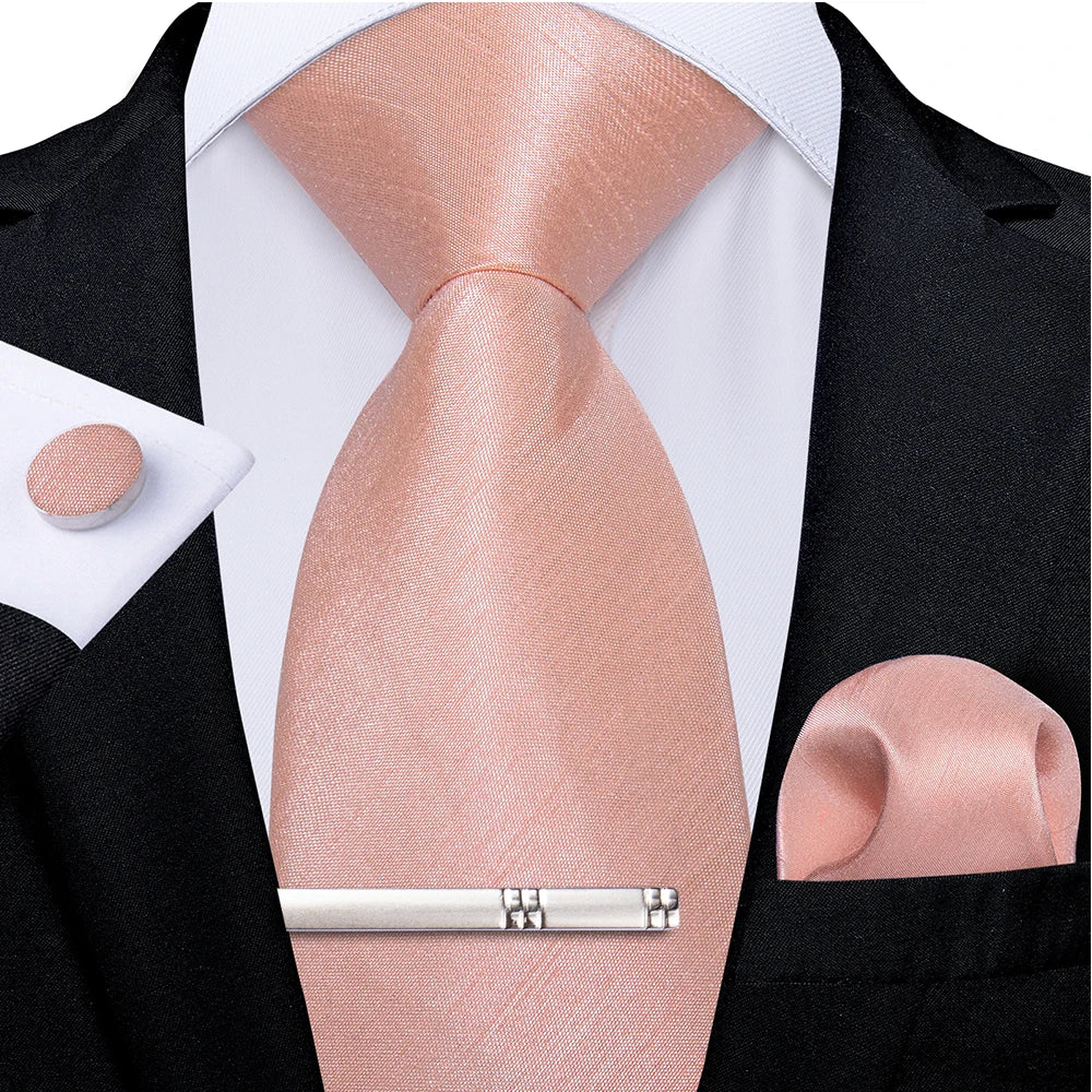 Ensemble cravate homme en soie à rayures roses, motif floral, motif cachemire uni, 8 cm, mouchoir, boutons de manchette, accessoires de mariage, de bal, cravate