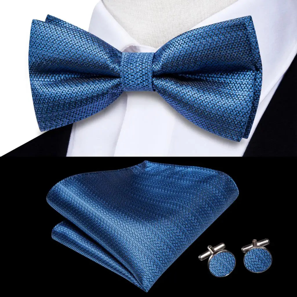 Hi-Tie Nœud papillon rayé noir et rouge pour homme, mouchoir, boutons de manchette, en soie pré-nouée, pour soirée d'affaires masculine, vente en gros