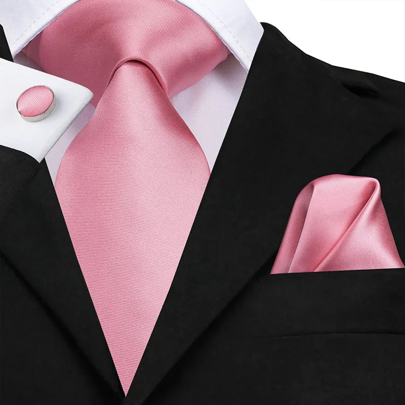 Hi-Tie 100% soie classique pour homme, cravate de mariage corail rose rouge pêche, pochette carrée, boutons de manchette, ensemble de cravates roses pour hommes, cravates cachemire unies