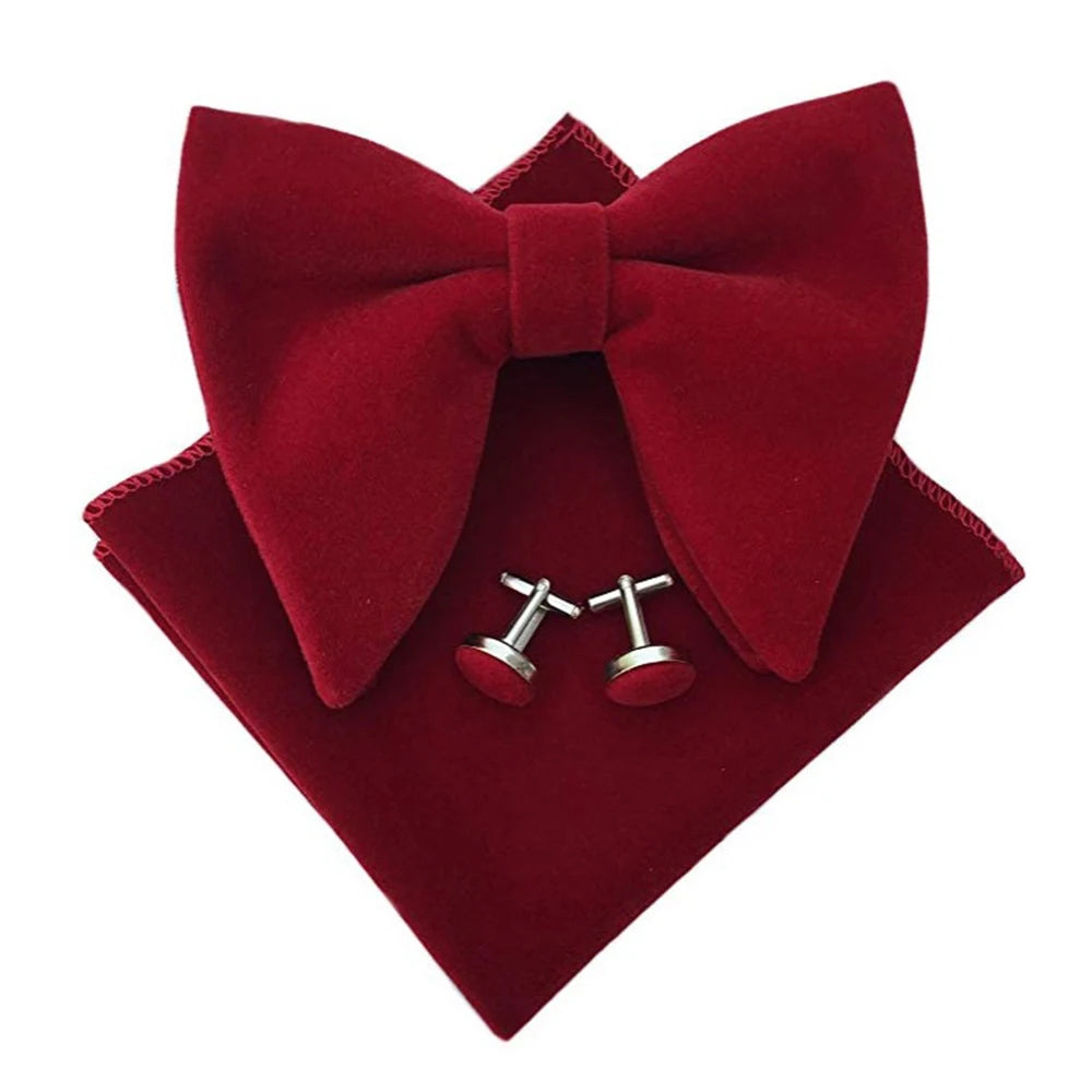 Big Bow Tie Set Velvet Bowknot For Men Pocket Square Cufflinks Set With Big Bowties Men Women Party Wedding Accessories Cravatas