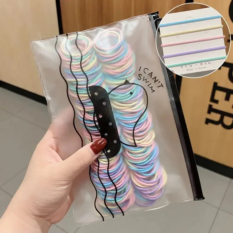Lot de 100 élastiques à cheveux colorés pour filles, 2,5 cm, pour queue de cheval