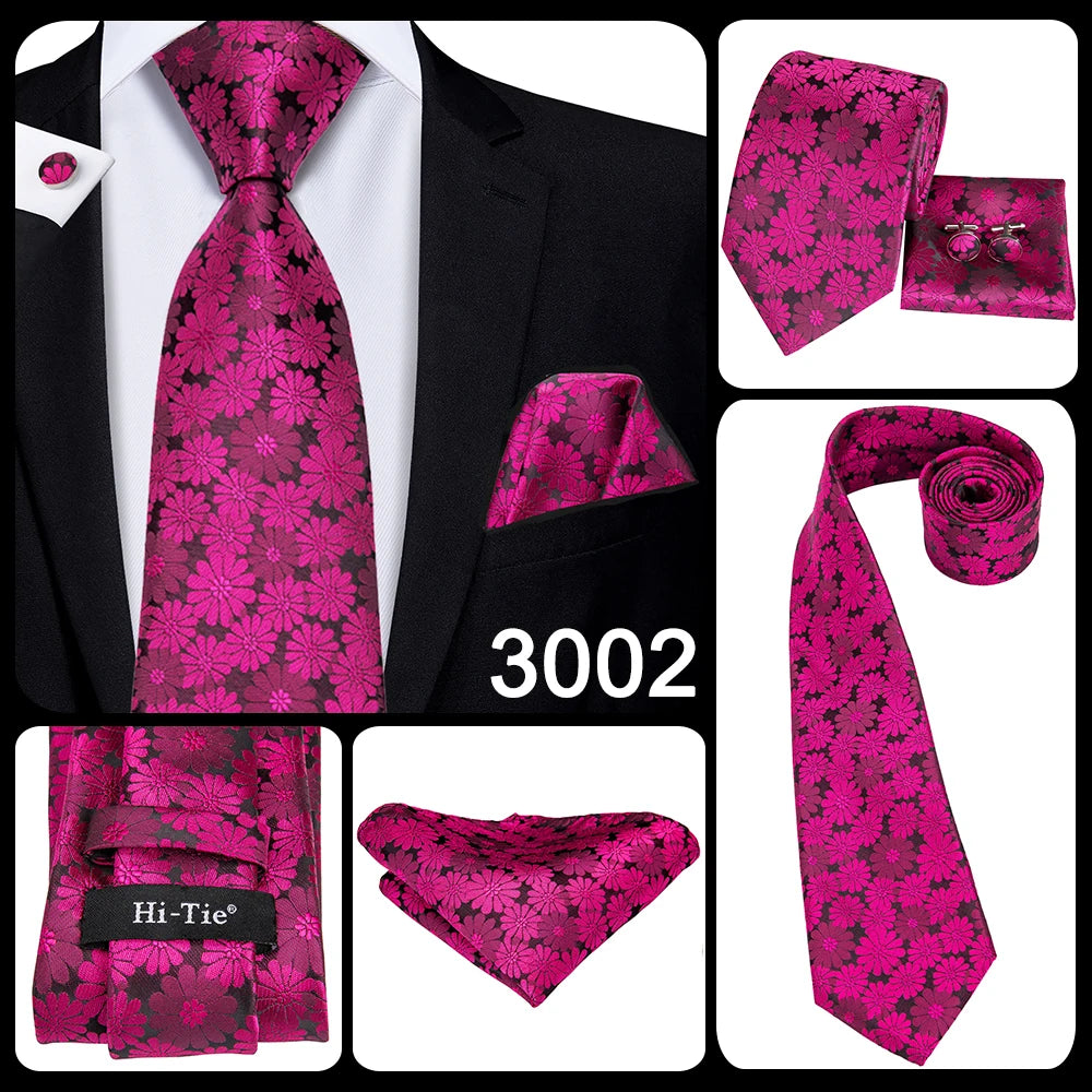 Hi-Tie 100% soie classique pour homme, cravate de mariage corail rose rouge pêche, pochette carrée, boutons de manchette, ensemble de cravates roses pour hommes, cravates cachemire unies