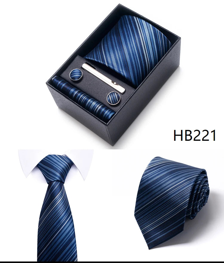 Cravate pour homme, tout nouveau style, cadeau de mariage, ensemble de pochettes, boîte à cravates, accessoires de costume noirs pour hommes
