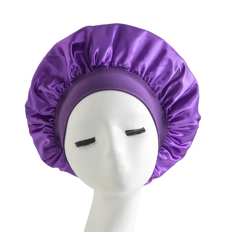 High Elastic Satin Solid Wide-brimmed Sleeping Hat Unisex Head Wrap Elastic Band Cap Hair Care Bonnet Night Sleeping Hat