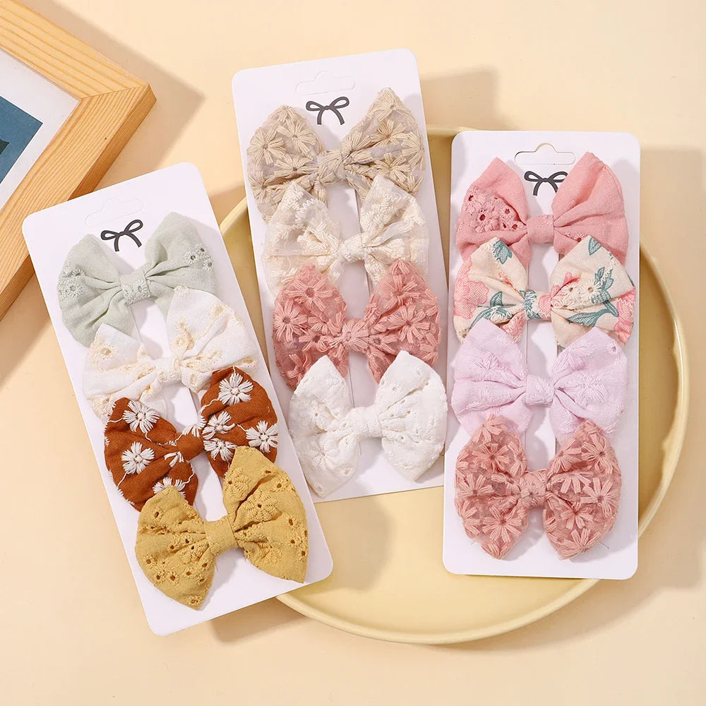 Lot de 4 jolies pinces à cheveux en coton avec nœud papillon, épingles à cheveux sûres, style pastoral, pour fille, accessoires pour cheveux de bébé, imprimés, cadeau