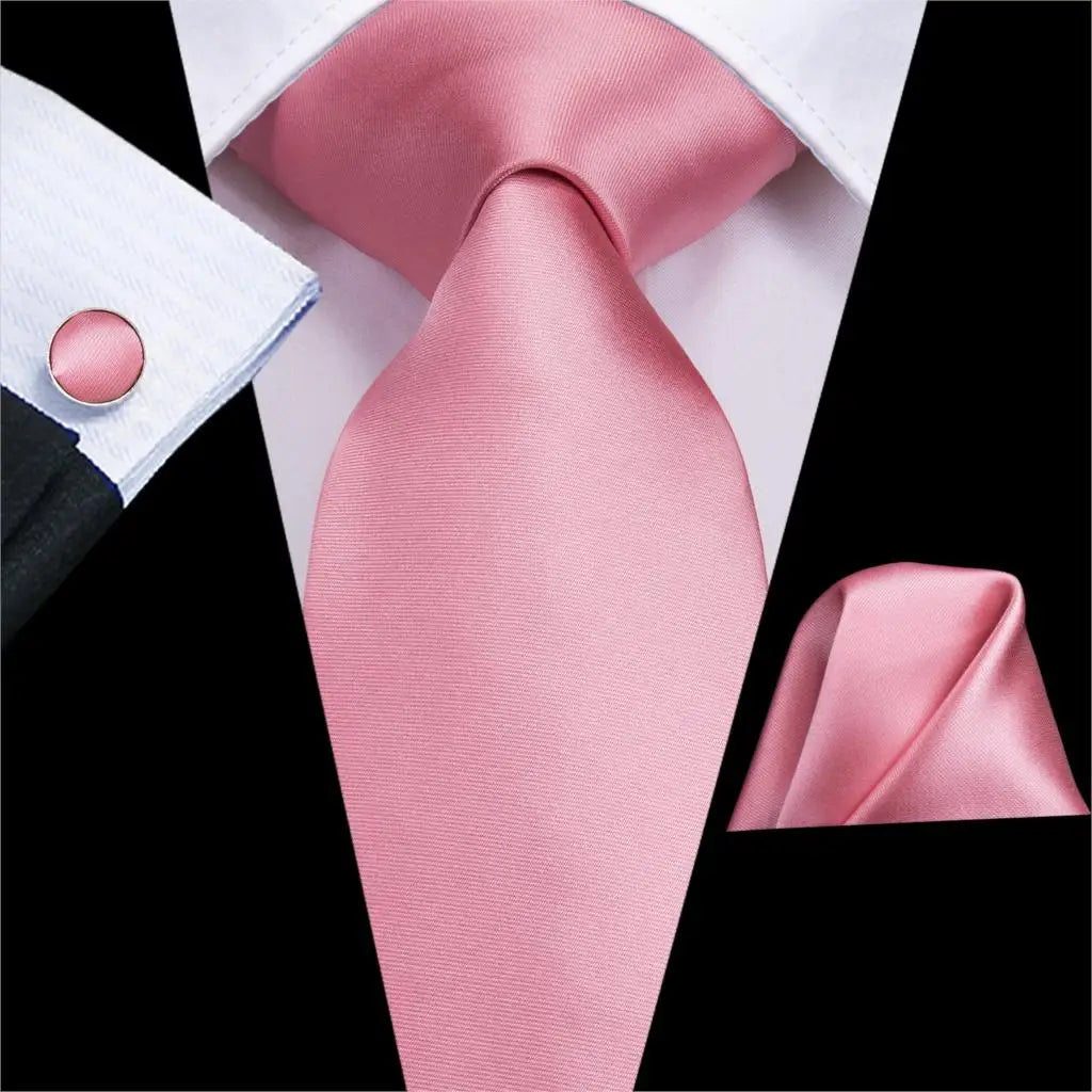 Hi-Tie Cravate de mariage en soie pour homme, motif cachemire, couleur unie, rose, corail, design tendance, qualité, mouchoir, bouton de manchette, fête d'affaires