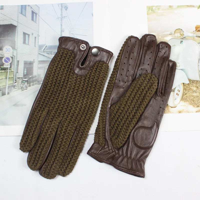 Gants de conduite antidérapants en cuir pour hommes, gants de moto tricotés en peau de mouton pour écran tactile