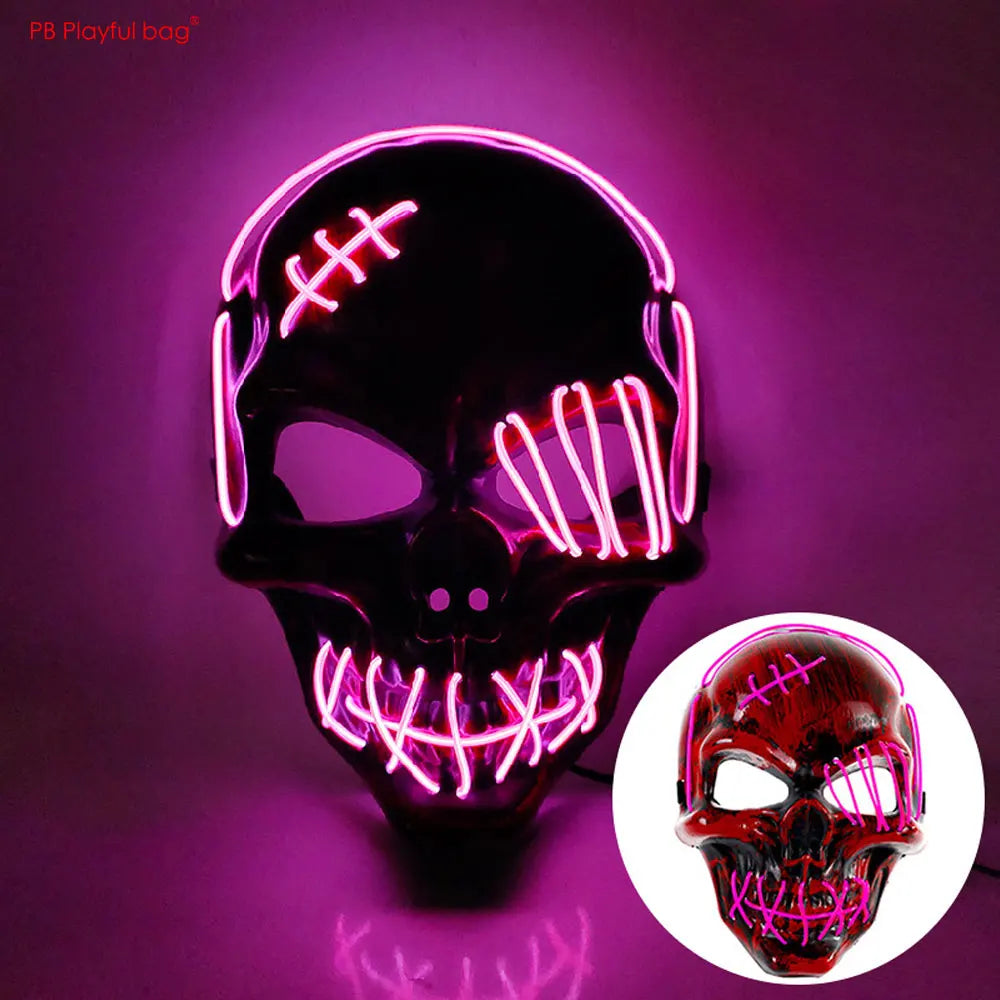 Masque lumineux LED en forme de crâne de pirate borgne, accessoire de fête d'Halloween, de cosplay, jouet de farce, lumière froide, fantôme d'horreur AC188