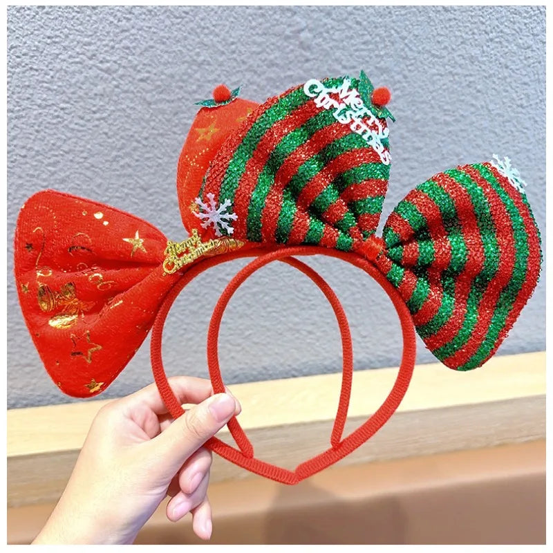 Navidad Bows Elastic Headbands for Adult Children's Hair Accessories Happy Christmas New Year Party Merry Xmas Headdress Supply