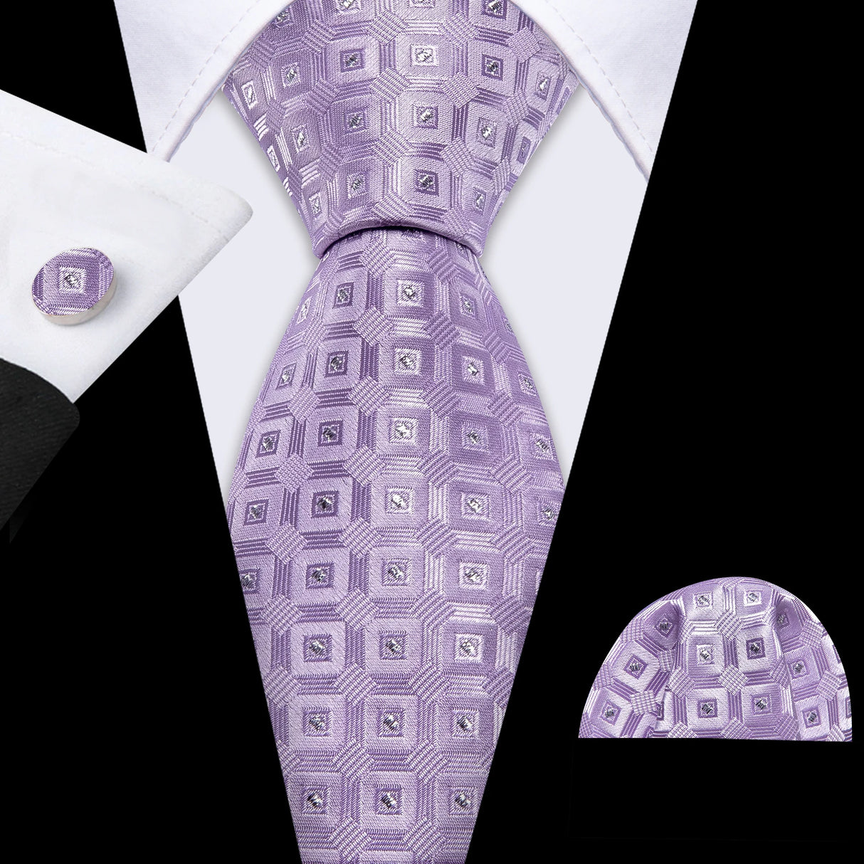 Barry.Wang Ensemble cravate et mouchoir en soie à carreaux pour homme, motif jacquard, idéal pour un mariage, un marié ou une équipe