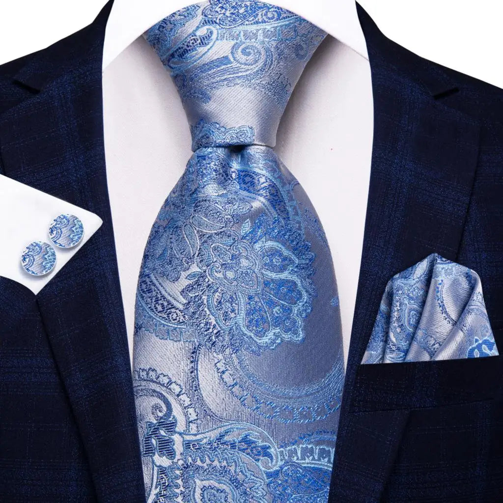 Hi-Tie – Cravate de mariage en soie violette unie à motif cachemire pour homme, ensemble de qualité avec boutons de manchette et mouchoir, cadeau tendance, livraison directe