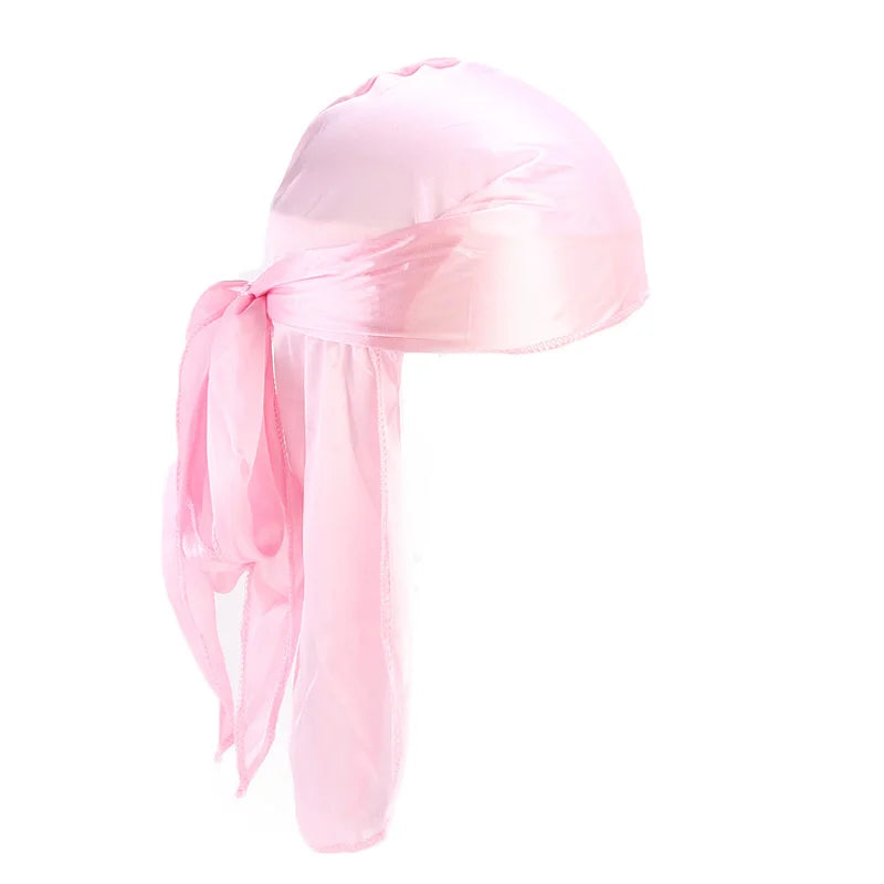 Unisex Silky Long Tail Durag Pirate Hat Turban Fashion Headwraps Cap Bandana Women Men Headwear Caps Hijab Hair Accessories 