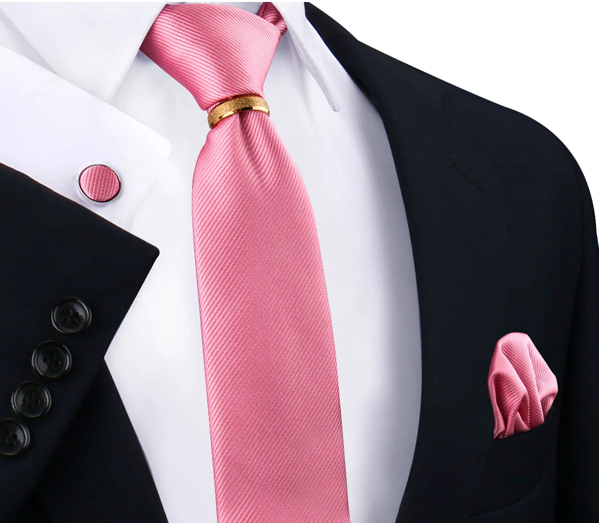 Ensemble de cravates en soie de luxe pour hommes, cravate, mouchoir, boutons de manchette avec anneau en métal doré, broche, costume, fête de mariage, accessoires pour hommes