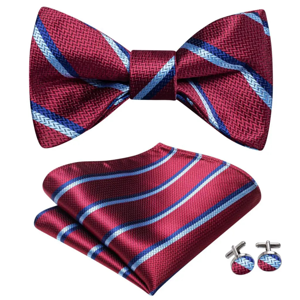 Hi-Tie Ensemble nœud papillon en soie pour homme, mouchoir et boutons de manchette, bleu, rouge, or, noir, blanc, jacquard, nœud papillon, mariage, affaires
