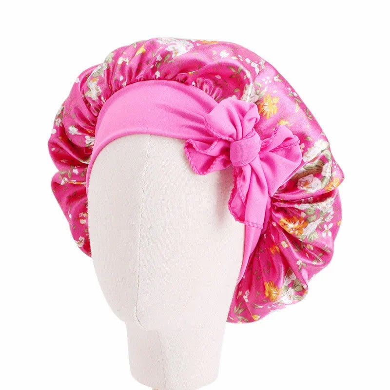 Bonnet de nuit pour enfants et filles, imprimé floral, bonnet de nuit en satin, turban, bonnet de nuit pour enfants, bonnet de soins capillaires, bonnet de nuit