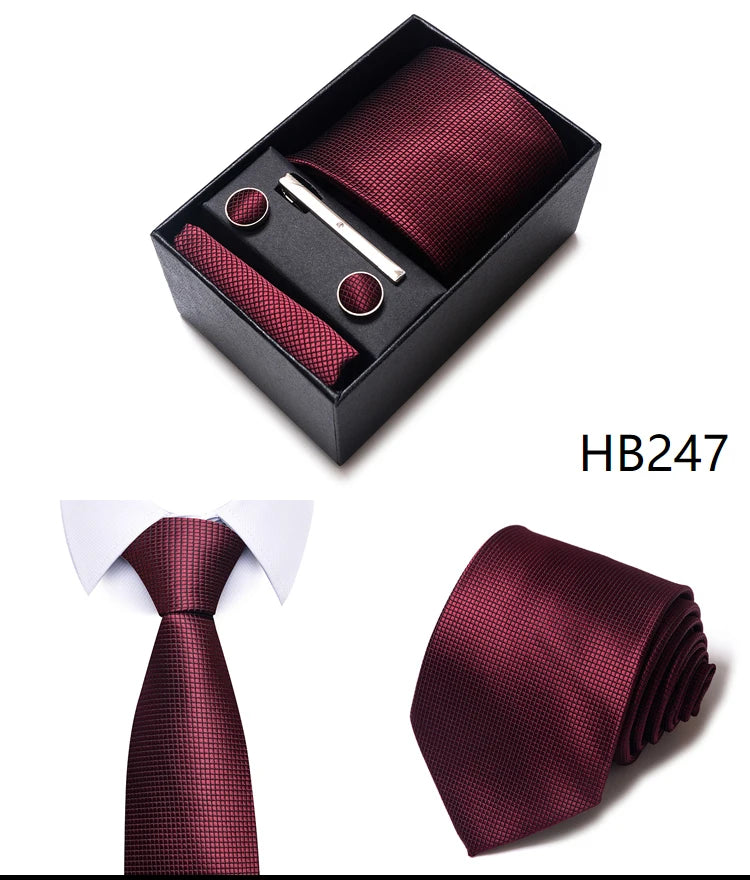 Cravate pour homme, tout nouveau style, cadeau de mariage, ensemble de pochettes, boîte à cravates, accessoires de costume noirs pour hommes