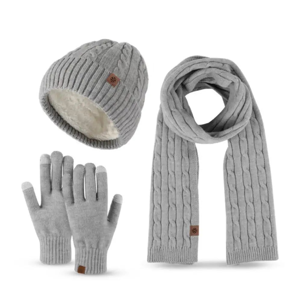 3-in-1-Beanie-Mütze, Schal, Handschuhe, Set, trendige, weiche, warme Touchscreen-Handschuhe, lässige Wintermütze für Damen und Herren