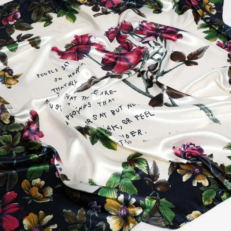 Châles carrés et écharpes à imprimé floral pour femmes, 90 x 90 cm, en satin de soie, bandanas pour la tête