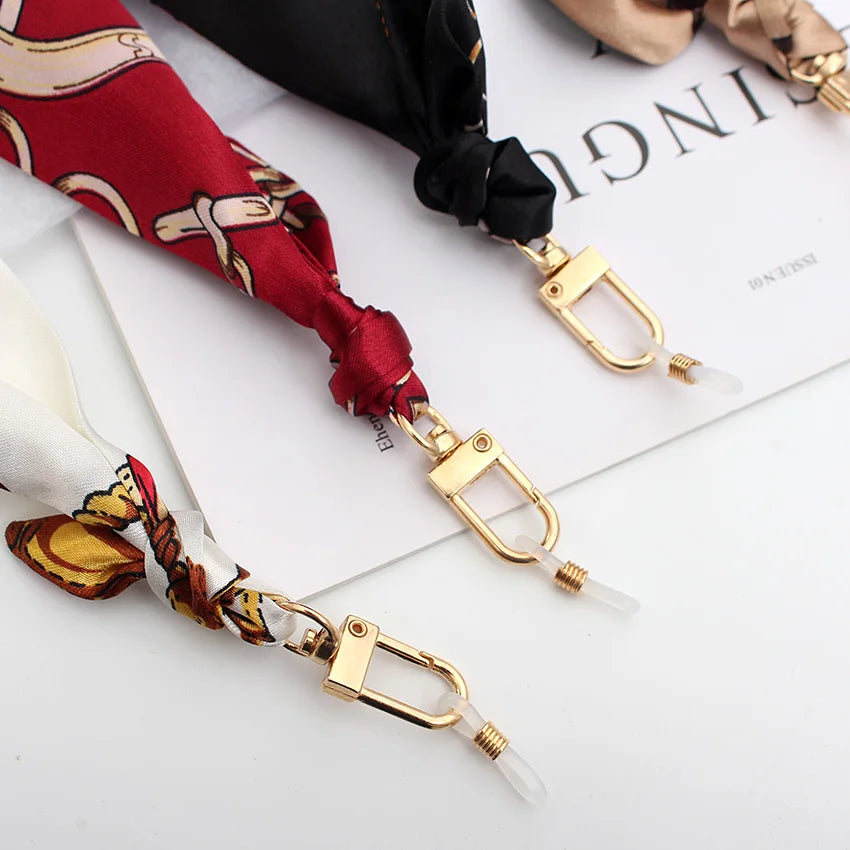 Ribbons Brand Glasses Chain Women Fashion Bohemia Silk Scarf Colorful Printing Long Mask Sunglsses Lanyard Jewelry Accessories