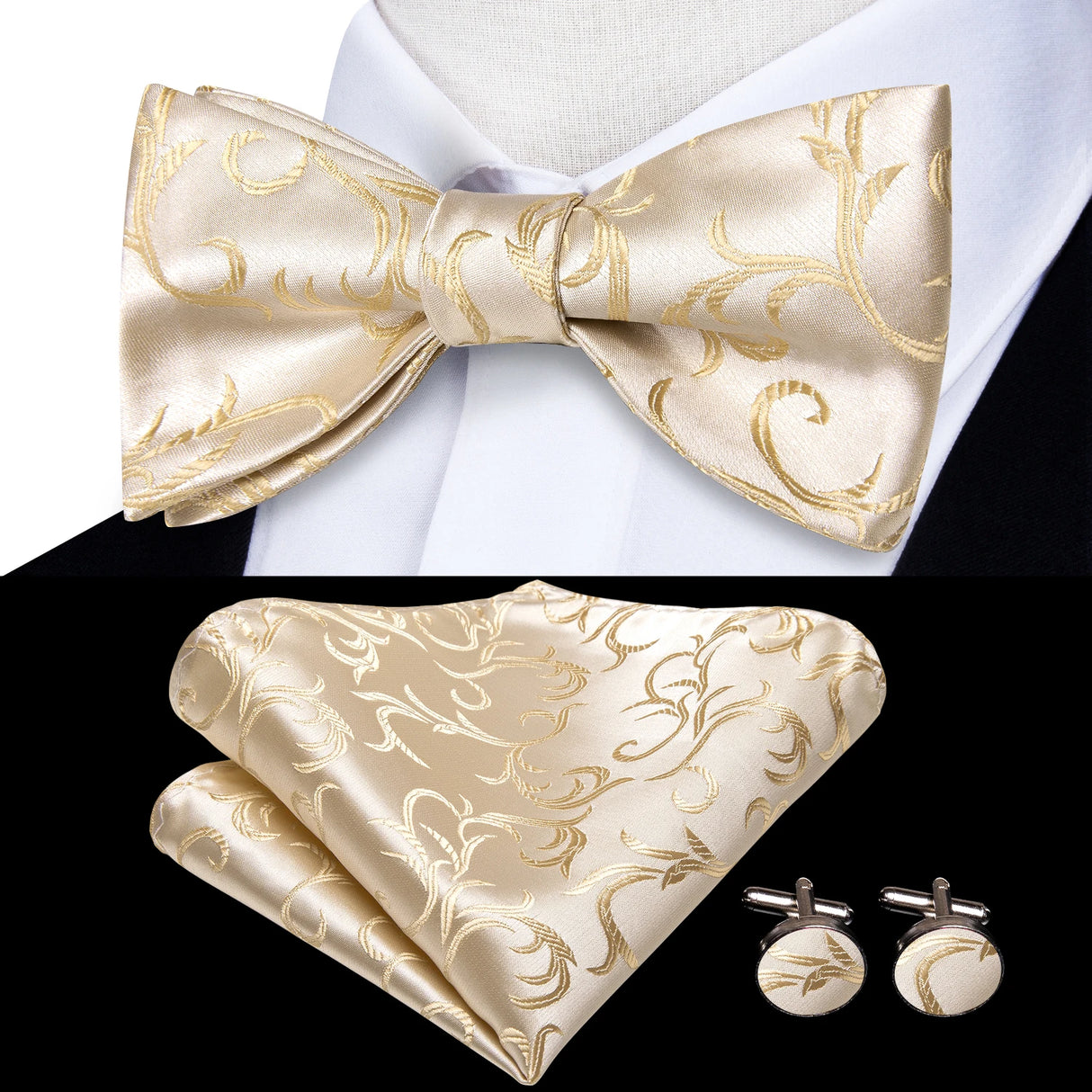 Hi-Tie Ensemble nœud papillon en soie pour homme, mouchoir et boutons de manchette, bleu, rouge, or, noir, blanc, jacquard, nœud papillon, mariage, affaires