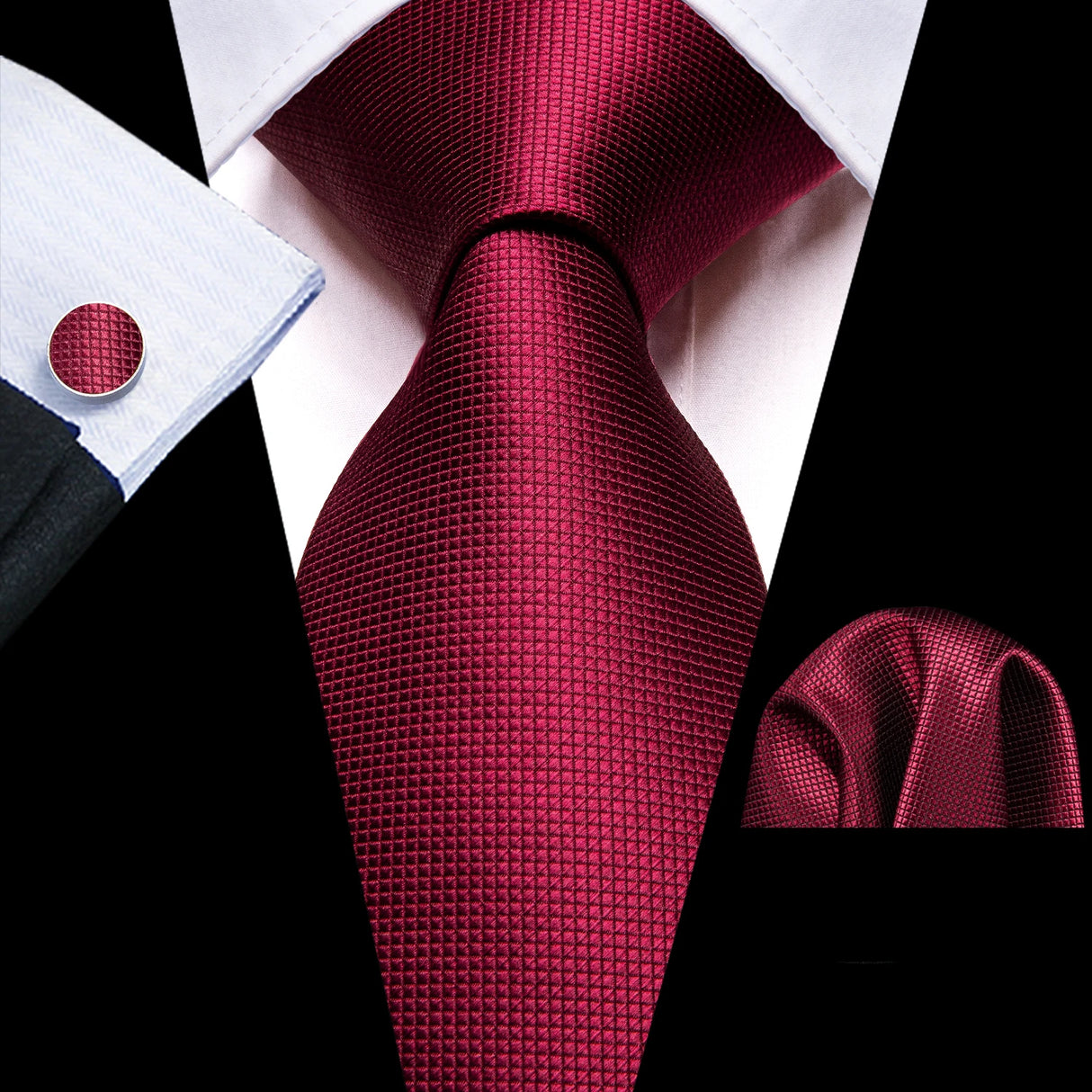 Cravate de mariage en soie rouge, tissée en jacquard, rayée, pour homme, ensemble cravate, mouchoir, boutons de manchette, Barry.Wang, créateur de mode FA-5028