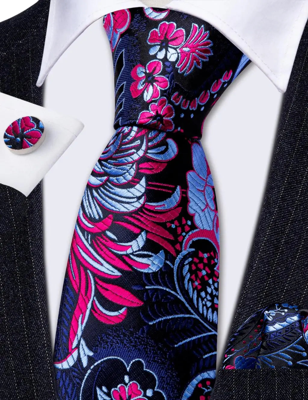 Ensemble élégant de cravates et boutons de manchette en soie à fleurs multiples pour homme, cravate jacquard à fleurs pour mariage, entreprise, fête, événement, Barry.Wang