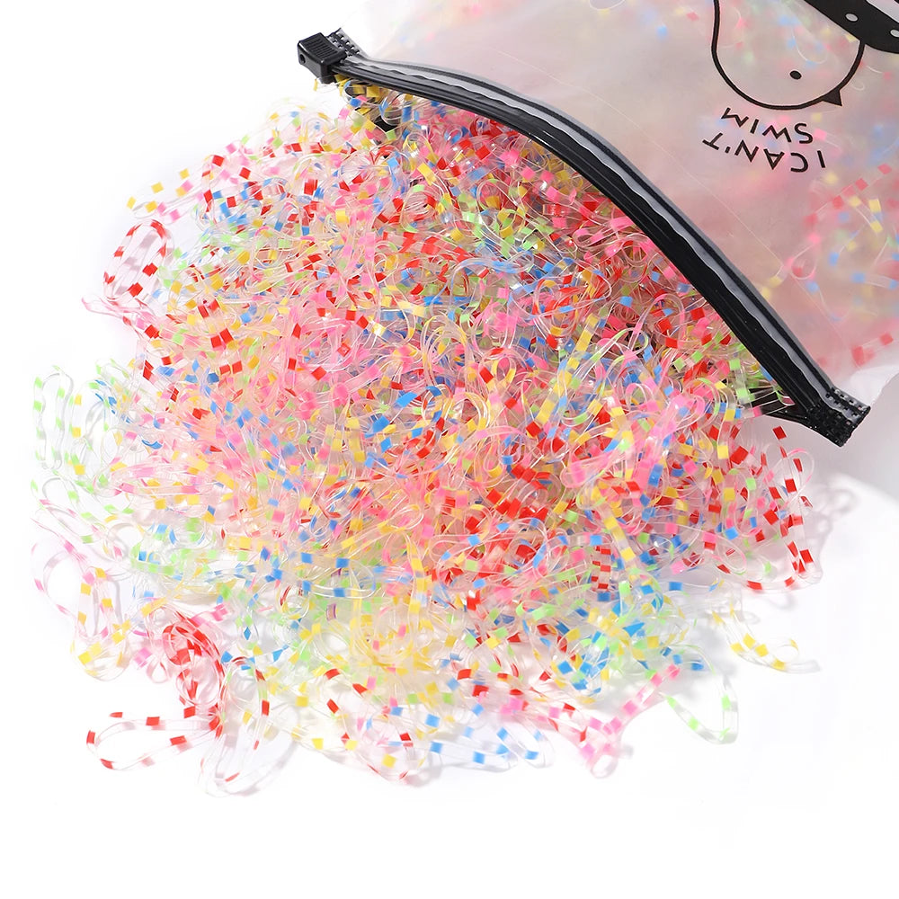 Lot de 1 000 élastiques à cheveux jetables colorés pour filles, accessoires pour cheveux, élastiques pour queue de cheval