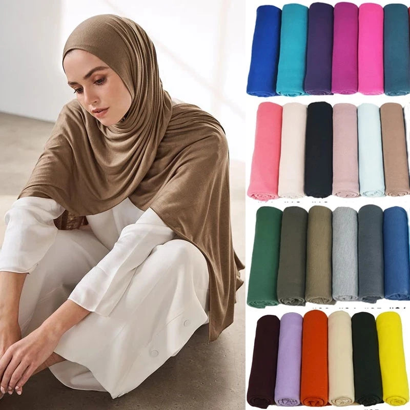 Hijab en jersey de coton modal pour femme, long foulard musulman, châle uni doux, turban, couvre-chef, vêtements islamiques