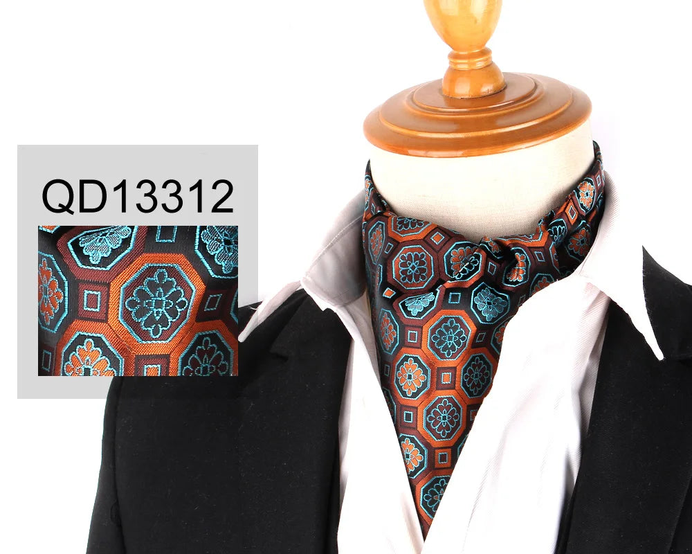 Ascot Tie Cravat Luxury Mens dots Neck Tie Self Tie for Men Wedding Necktie