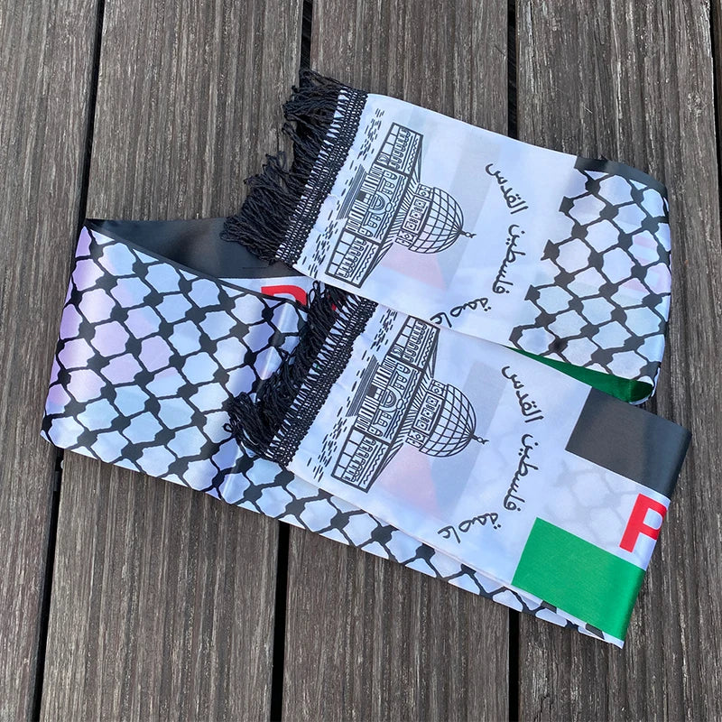 xvggdg 14x130cm Écharpe Impression Satin Drapeau Palestinien Fête Nationale Foulards Châle Palestine