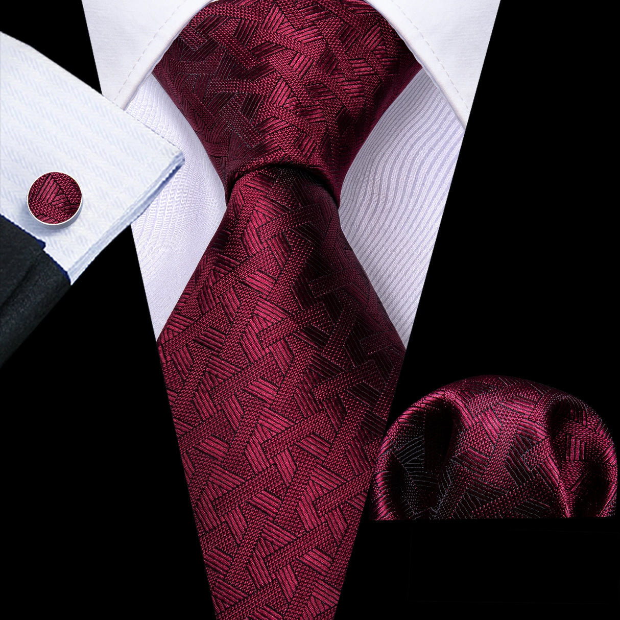 Cravate de mariage en soie rouge, tissée en jacquard, rayée, pour homme, ensemble cravate, mouchoir, boutons de manchette, Barry.Wang, créateur de mode FA-5028