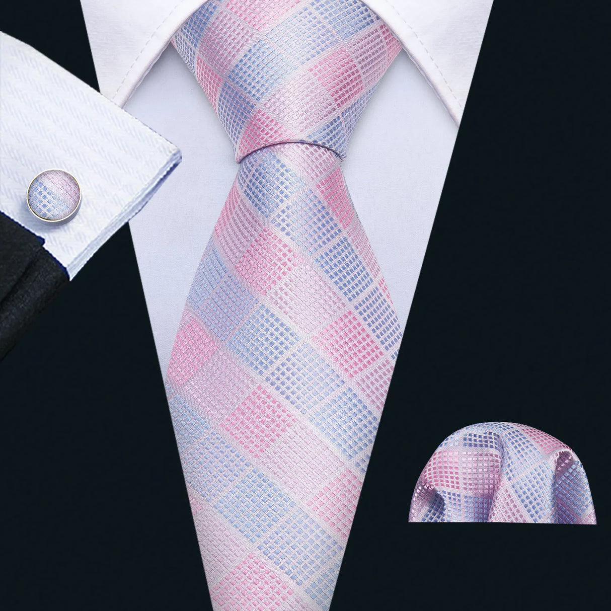 Barry.Wang Ensemble cravate et mouchoir en soie à carreaux pour homme, motif jacquard, idéal pour un mariage, un marié ou une équipe