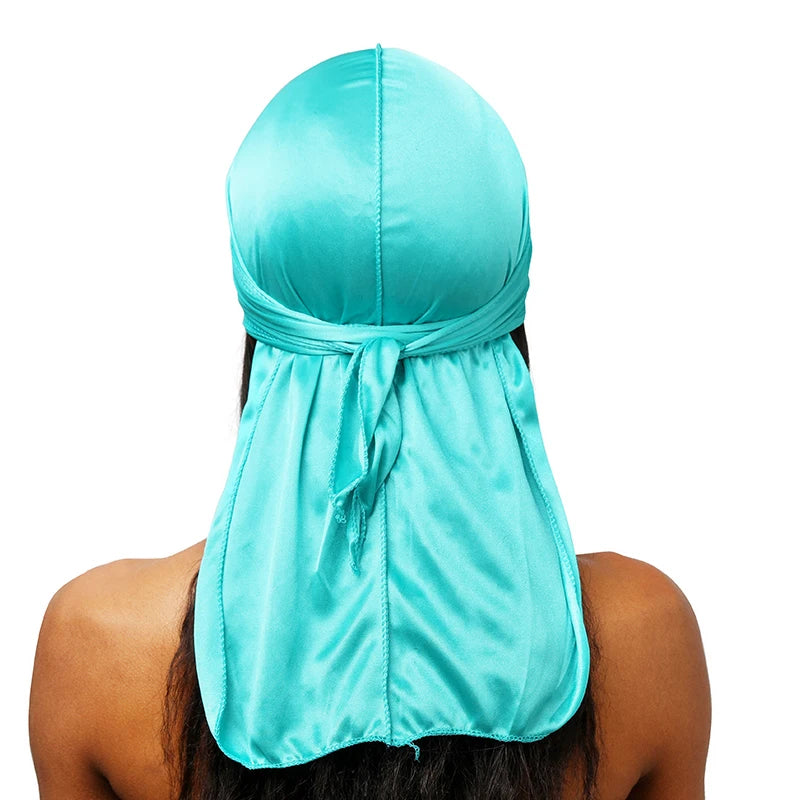 Unisex Silky Long Tail Durag Pirate Hat Turban Fashion Headwraps Cap Bandana Women Men Headwear Caps Hijab Hair Accessories 