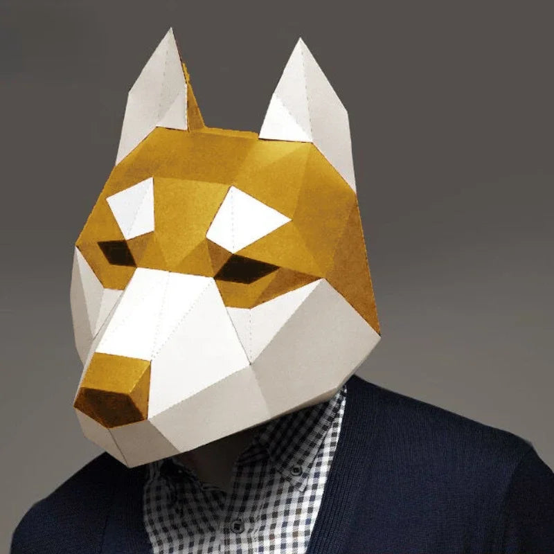 Masque tête de chien husky en papier 3D, modèle animal, accessoire de cosplay pour Halloween, femme, homme, fête, jeu de rôle, bricolage