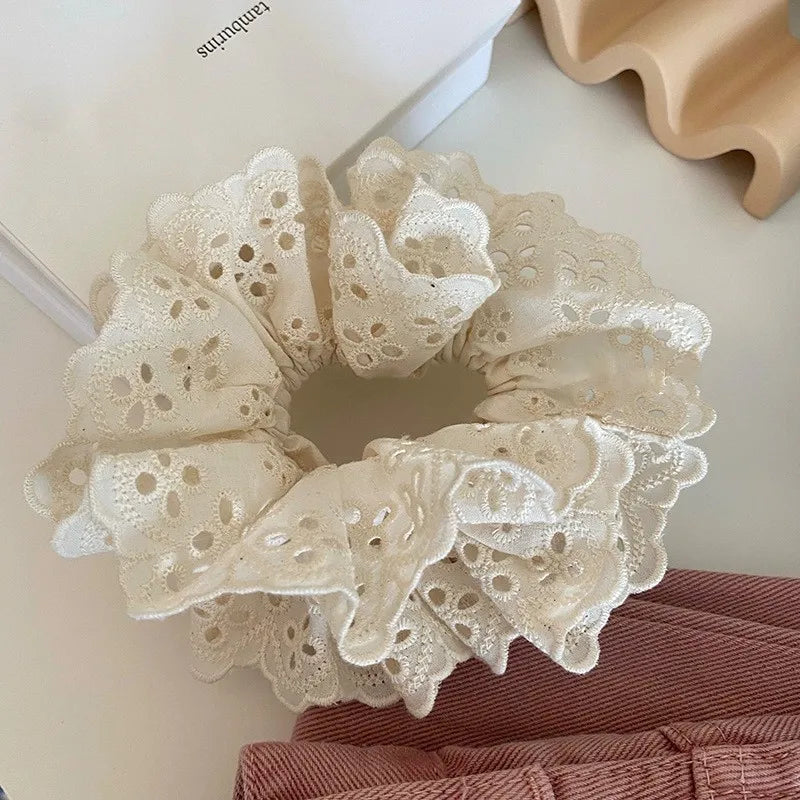 Lace Scrunchies for Women Elastic Hair Bands Ponytail Holders Tie Solid Color Hair Hoop Scrunchy Rubber Bands Women Hair Ring
