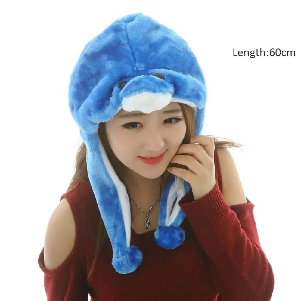 Ear Protection Cartoon Plush Moving Hat Animal Neck Warmer Movable Ears Airbag Cap Animal Earflap Hat Cosplay Party