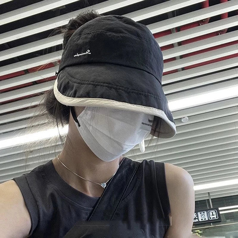 Fashion Empty Top Wide Brim Sun Hat For Women Anti UV Sunscreen Bucket Hat Female Sun Protection Outdoor Beach Cap Fisherman Hat
