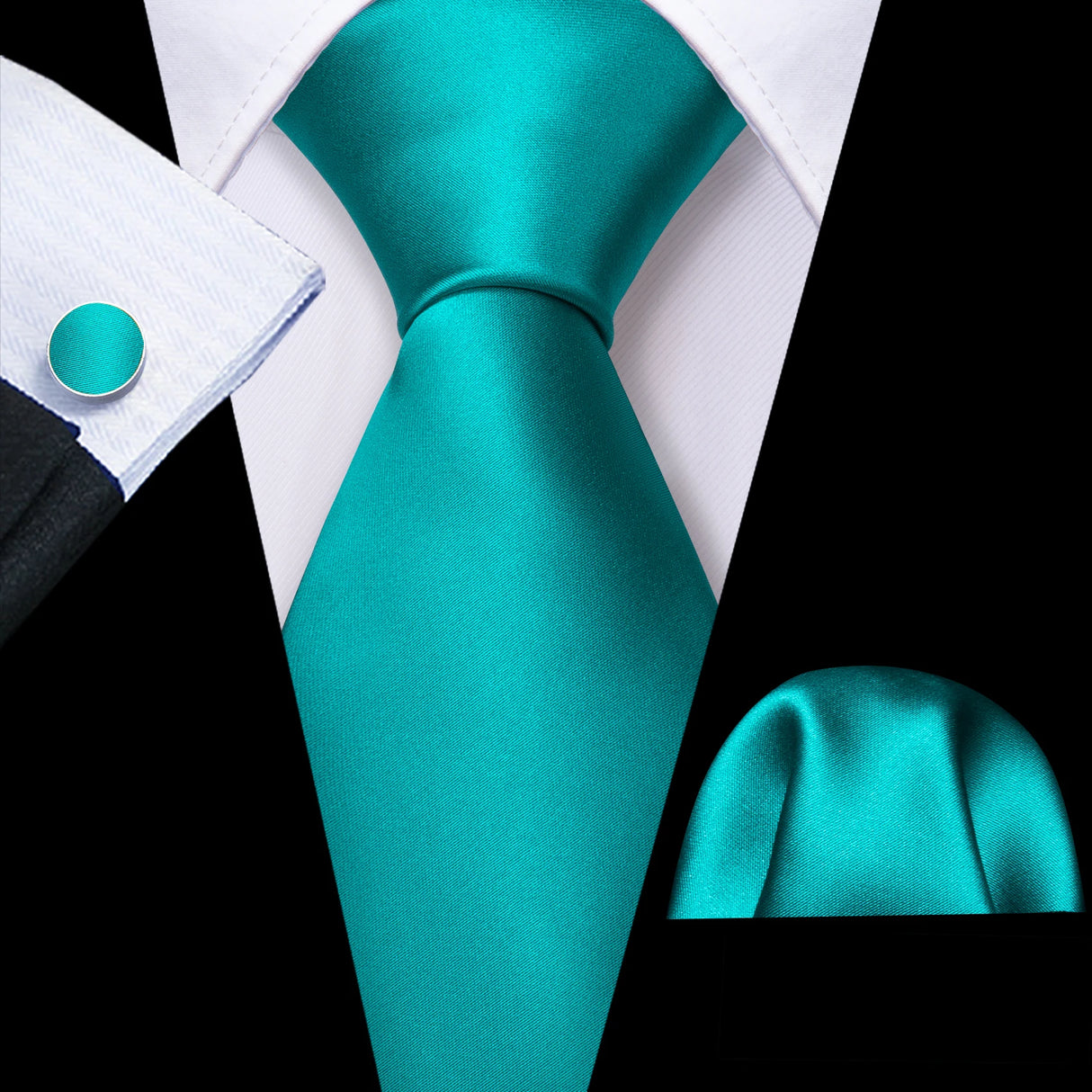 Cravate fantaisie en soie bleu sarcelle pour homme, marque de luxe solide, pochette, boutons de manchette, ensemble de cravates de haute qualité pour fête de mariage Barry.Wang